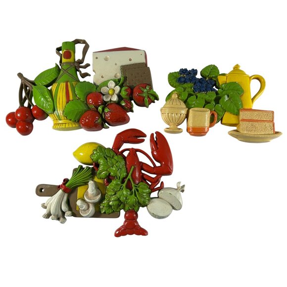 Vintage 70s Dart Industries Kitchen Wall Hangings 3D Mushrooms Lobster Onions - Picture 16 of 16